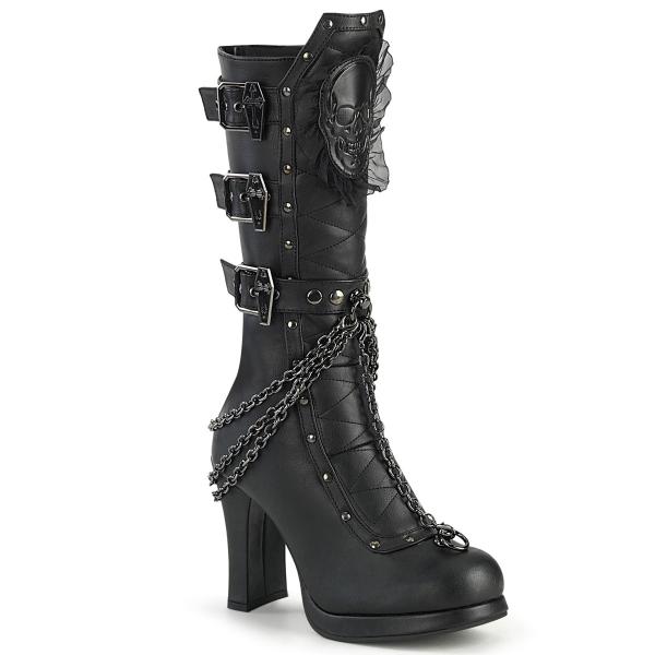 CRYPTO-67 DemoniaCult vegan platform mid calf boot coffin buckle straps panel studs black matte