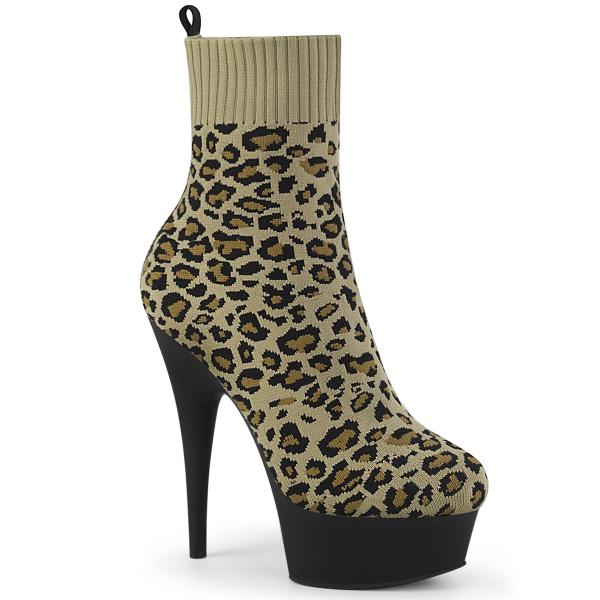 DELIGHT-1002LP Pleaser vegane Damen Schlüpf Strick Stretch Stiefeletten leopard Print