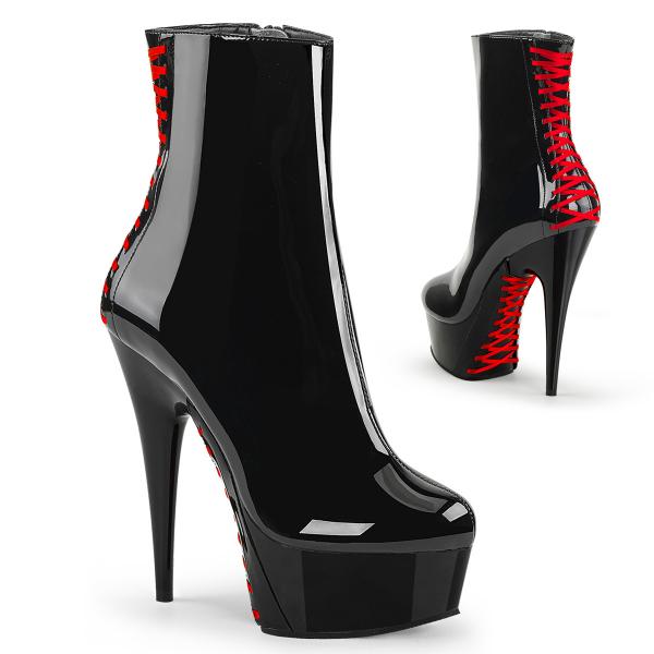 DELIGHT-1010 Pleaser High Heels Platform Ankle Boot black patent corset style