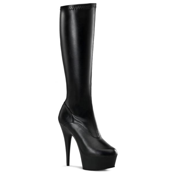 DELIGHT-2000 Pleaser high heels platform stretch knee boots black matte