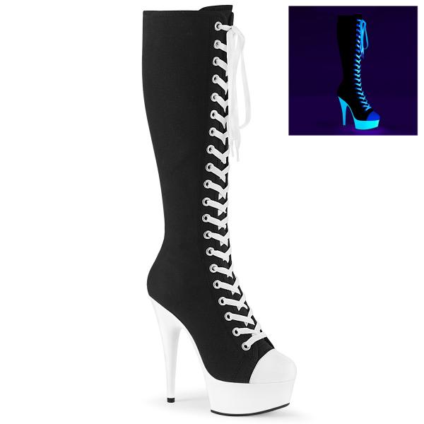 DELIGHT-2000SK-02 Pleaser vegan knee high canvas sneaker boot white blacklight uv reactive