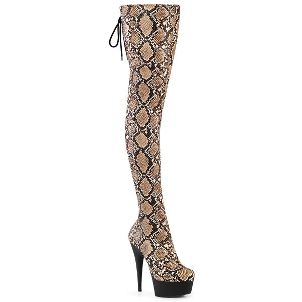 DELIGHT-3008SP-BT Pleaser high heels grey black snake print thigh boot black matte