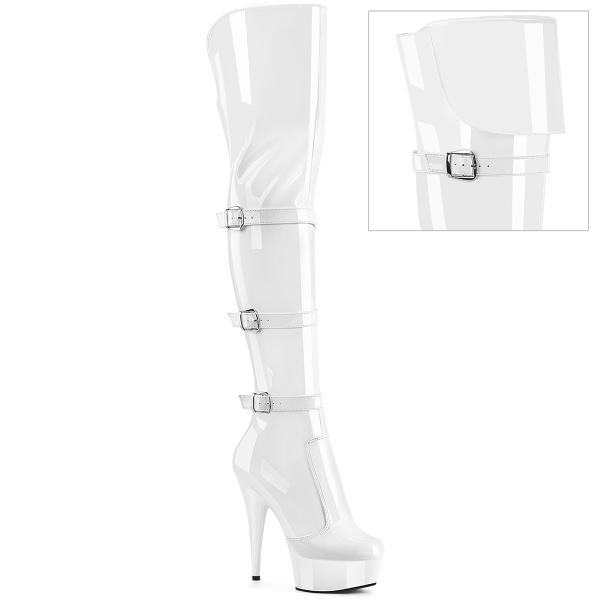 DELIGHT-3018 Pleaser vegan high heels stretch over knee boot white patent