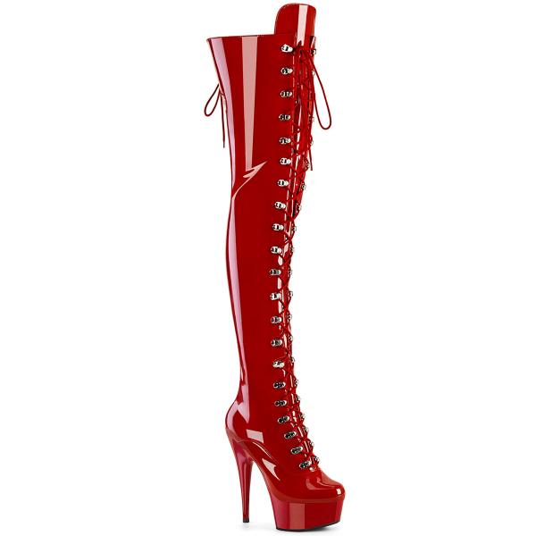 DELIGHT-3022 Pleaser Damen Plateau High Heels Overkneestiefel rot Stretch Lack