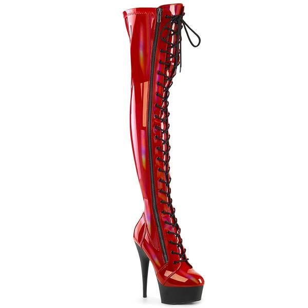 DELIGHT-3029 Pleaser high heels stretch hologram otk boots red patent black