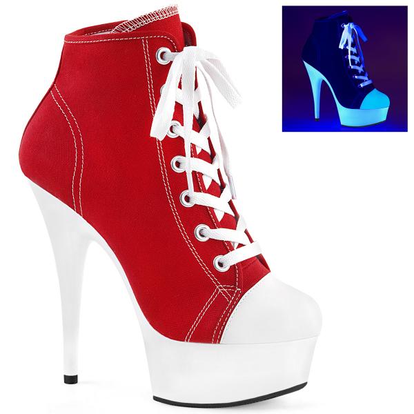 DELIGHT-600SK-02 Pleaser High Heels platform canvas sneakers red white blacklight uv reactive