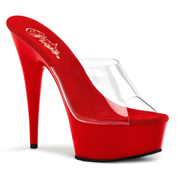 DELIGHT-601 Pleaser High-Heels Plateaupantoletten transparent rot