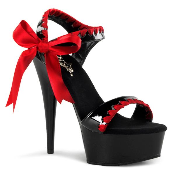 DELIGHT-615 Pleaser high heels platform ankle strap sandal black patent red satin bow