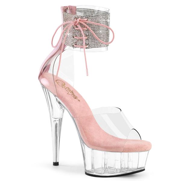 DELIGHT-624RS Pleaser High Heels Plateausandaletten Strassmanschette klar babypink