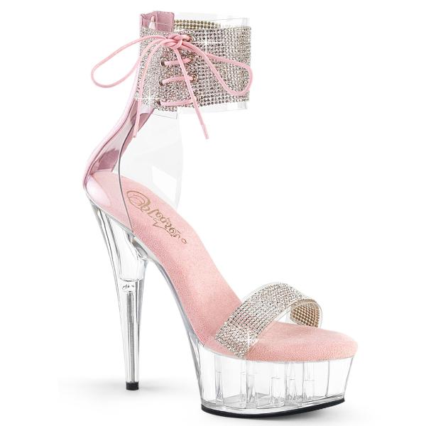 DELIGHT-627RS Pleaser High Heels Plateausandaletten Strassmanschette klar babypink