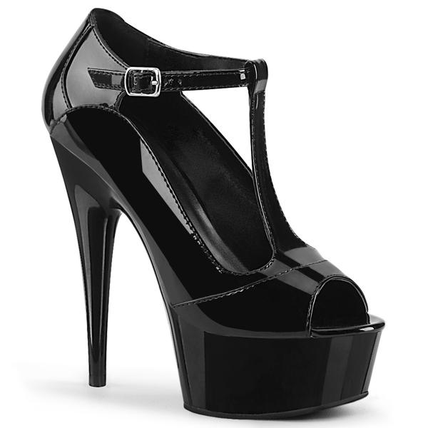 DELIGHT-649 Pleaser vegan platform peep toe t-strap pump black patent