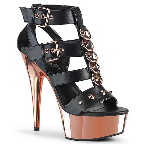 DELIGHT-658 Pleaser High-Heels Sandaletten T-Riemchen Metallringe rosegold Chrom