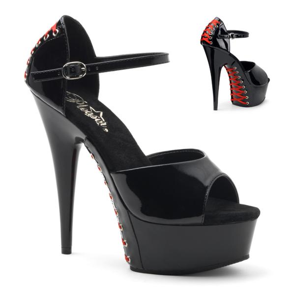 DELIGHT-660FH Pleaser High Heels platform sandal black patent red corset lacing