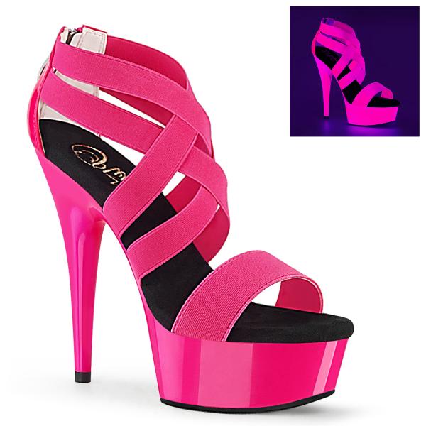 DELIGHT-669UV Pleaser High Heels Sandaletten UV reaktiv Neon Hotpink Lack Elastikbänder