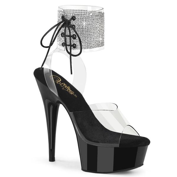 DELIGHT-691-2RS Pleaser high heels platform ankle cuff sandal rhinestones clear black