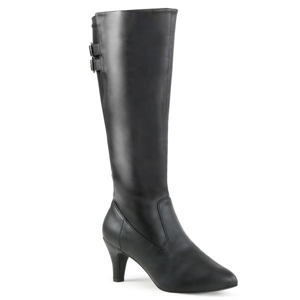 DIVINE-2018 Pleaser knee boots with elasticated panel black vegan leather