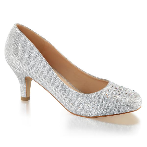 DORIS-06 Fabulicious kitten heel pump rhinestones silver glitter mesh fabric