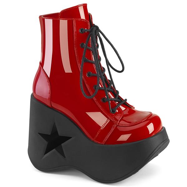 DYNAMITE-106 DemoniaCult vegan stasr cutout lace-up ankle boot red patent