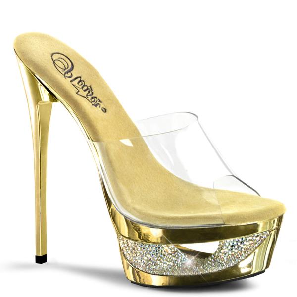 ECLIPSE-601DM Pleaser cut out platform slide rhinestones clear gold chrome