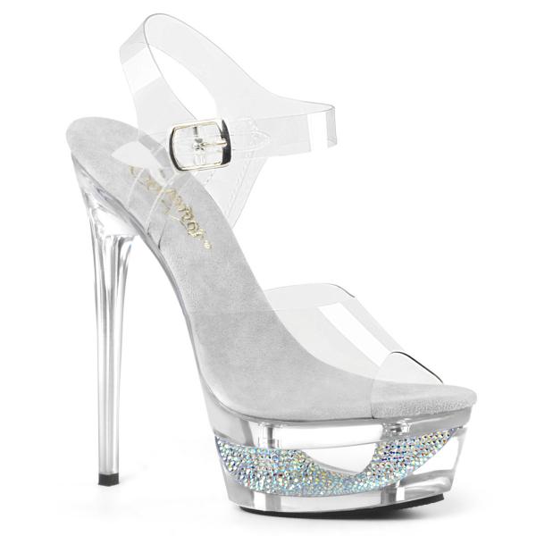 ECLIPSE-608DM Pleaser ladies high heels platform sandal clear cut-out area rhinestones