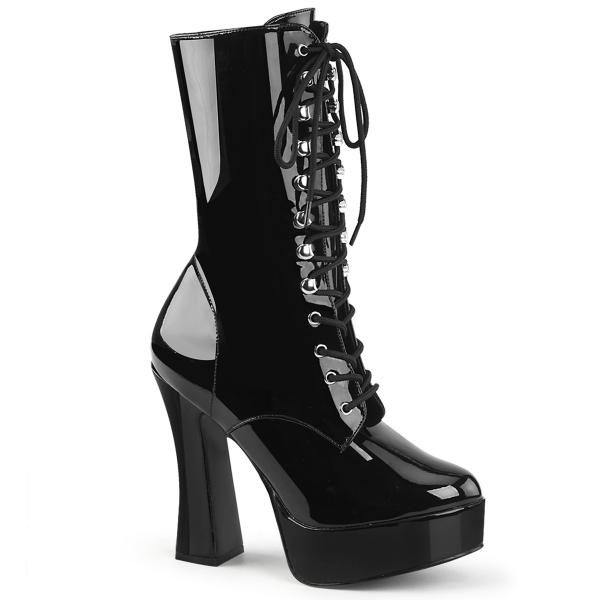 ELECTRA-1020 Pleaser high heels platform lace-up front ankle boots black patent