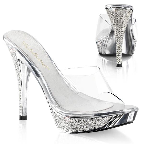 ELEGANT-401 Fabulicious vegan high heels platform slide clear rhinestones