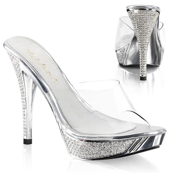 ELEGANT-401 Fabulicious high heels platform slide clear silver chrome rhinestones