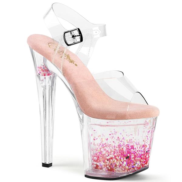 ENCHANT-708AQUA-03 Pleaser platform ankle strap sandal flowing liquid glitter hearts clear