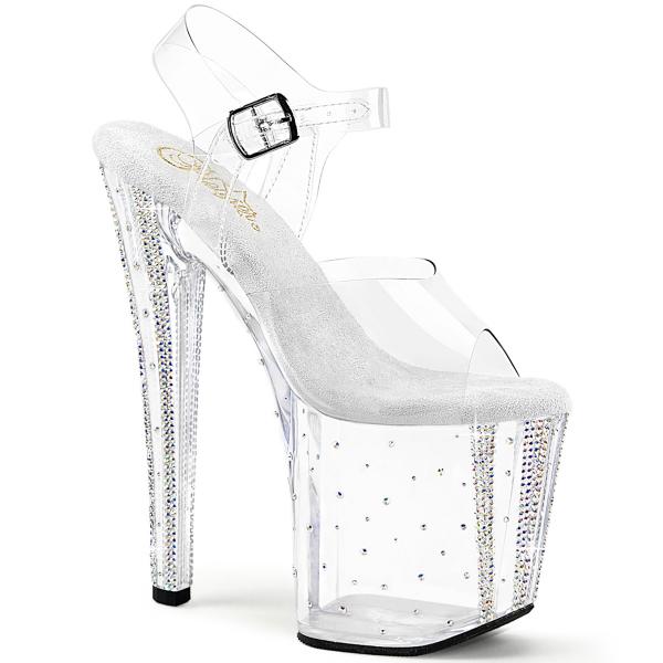 ENCHANT-708RS-01 Pleaser vegan high-heels platform sandal linear design AB rhinestones clear