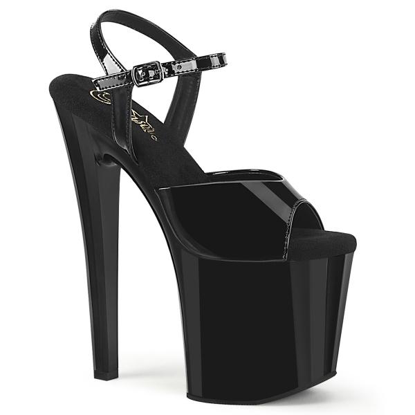 ENCHANT-709 Pleaser platform ankle strap high heels sandal linear desin black patent