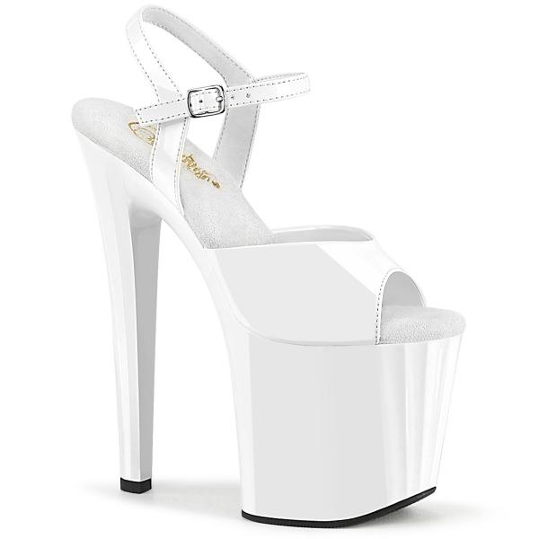 ENCHANT-709 Pleaser platform ankle strap high heels sandal linear desin white patent