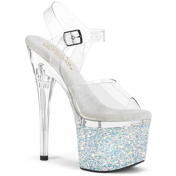 ESTEEM-708LG Pleaser Damen High Heels Plateausandaletten klar weiß Multi Glitter