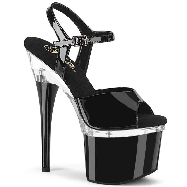 ESTEEM-709 vegane Pleaser High-Heels Plateausandaletten schwarz Lack transparent