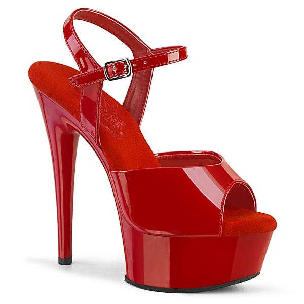 EXCITE-609 Pleaser vegan high heels ankle strap platform sandal red patent