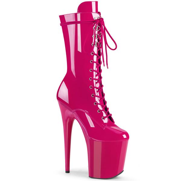 FLAMINGO-1050 Pleaser vegan high heels platform mid calf boot hot pink patent