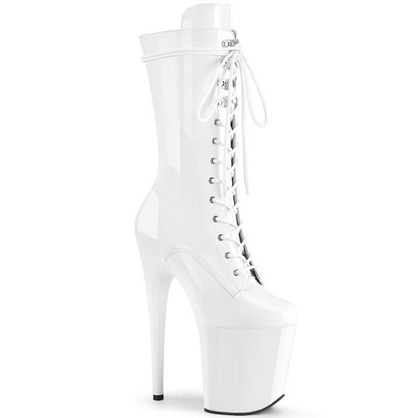 FLAMINGO-1050 Pleaser vegan high heels platform mid calf boot white patent