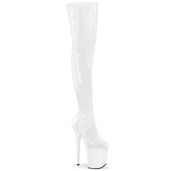 FLAMINGO-3000 Pleaser vegan platform overknee stretch thigh high heels boot white patent