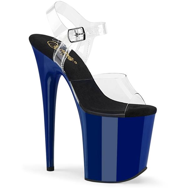 FLAMINGO-808 elegante Pleaser High-Heels Plateau Sandaletten transparent royalblau