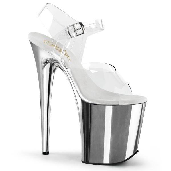 FLAMINGO-808 Pleaser High-Heels Plateau Sandaletten transparent silber chrom