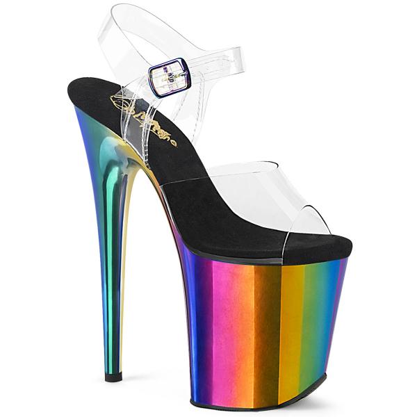 FLAMINGO-808RC Damen vegane Damen High Heels Plateausandaletten klar regenbogen Chrom