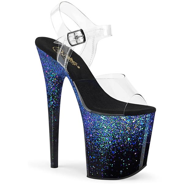 FLAMINGO-808SS Pleaser High Heels Plateausandaletten blau Multi Glitter Verlauf