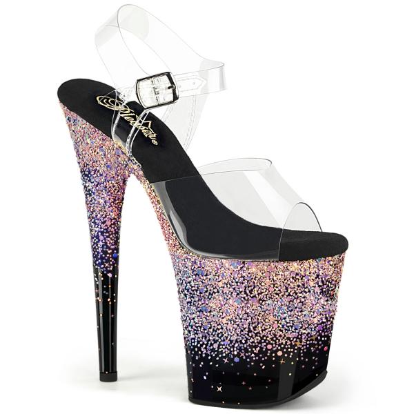 FLAMINGO-808SS Pleaser High Heels Plateausandaletten schwarz dusty blush Multi Glitter Verlauf