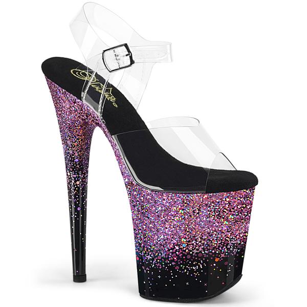 FLAMINGO-808SS Pleaser High Heels Plateausandaletten schwarz lila Multi Glitter Verlauf