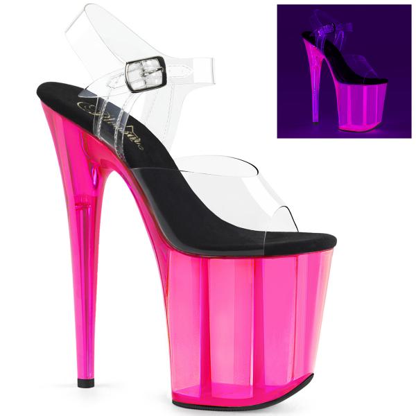 FLAMINGO-808UVT Pleaser High-Heels Plateau Sandaletten uv-reaktiv hotpink getönt