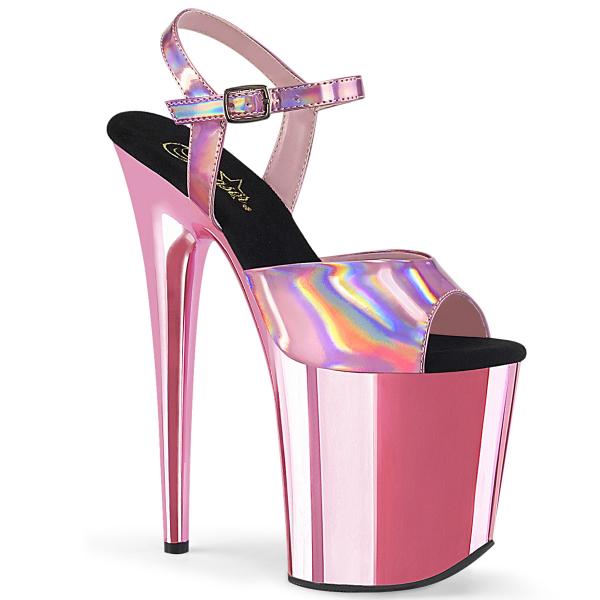 FLAMINGO-809HG vegan Pleaser high heels sandal baby pink hologram chrome