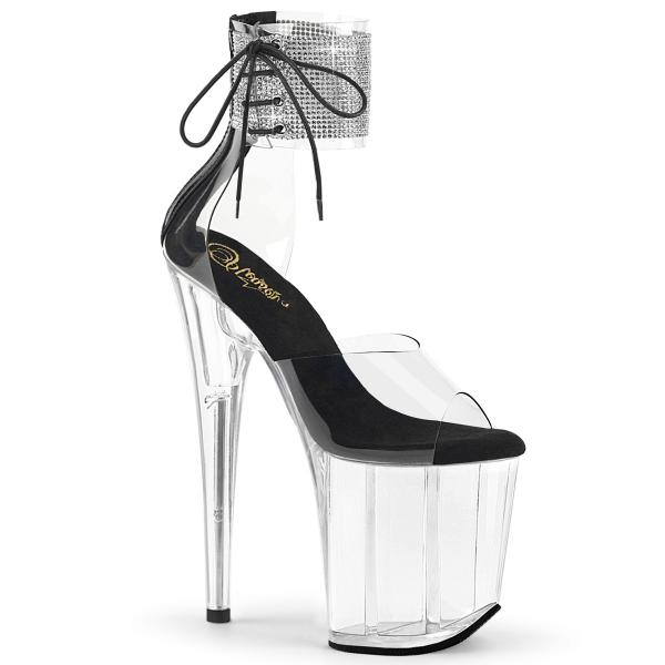 FLAMINGO-824RS Pleaser high heels platform ankle cuff sandal rhinestones clear black