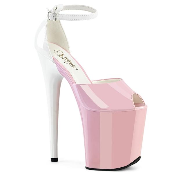 FLAMINGO-868 Pleaser high heels platform ankle strap sandal two tone baby pink white