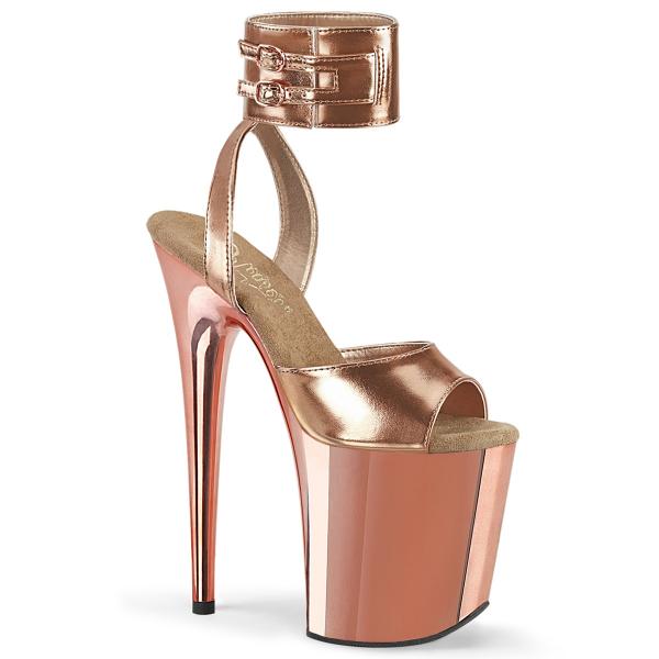 FLAMINGO-891 Pleaser High-Heels Sandaletten mit Doppelriemchen roségold metallic Chrom