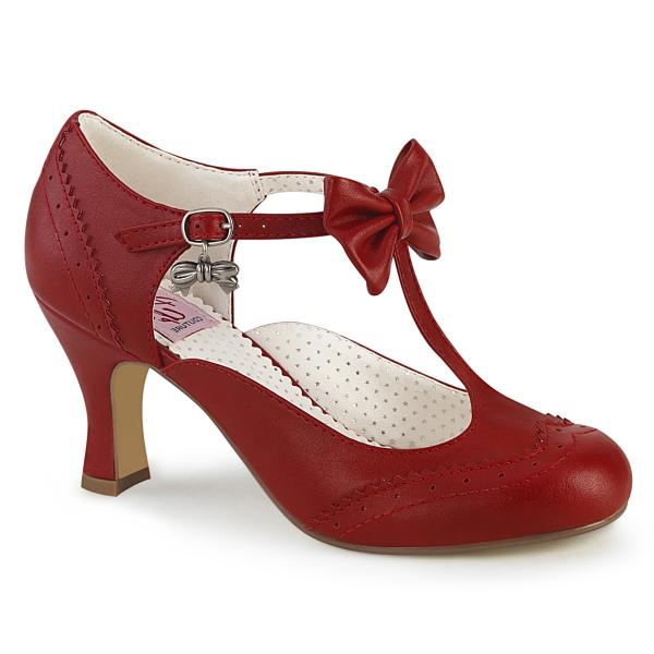 FLAPPER-11 Pin Up Couture Lochmuster T-Riemchen Schleifen Pumps rot Lederlook