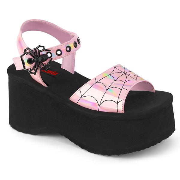 FUNN-10 DemoniaCult vegane Damen Plateausandaletten Spinnennetz babypink Holo Lack